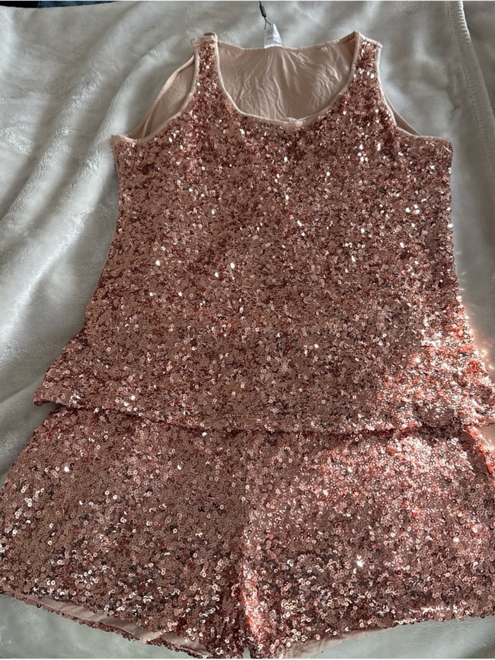 Women’s  Rose Gold Sequin Tank Dress - Sparkle Party Tank & Shorts